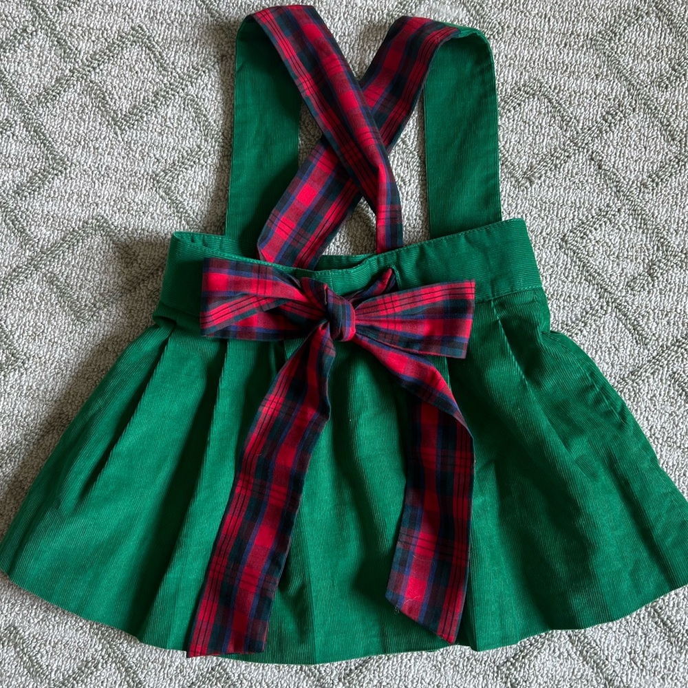Worn twice, Beaufort Bonnet Cord skirt with Ribbon bow and suspenders. 2T.